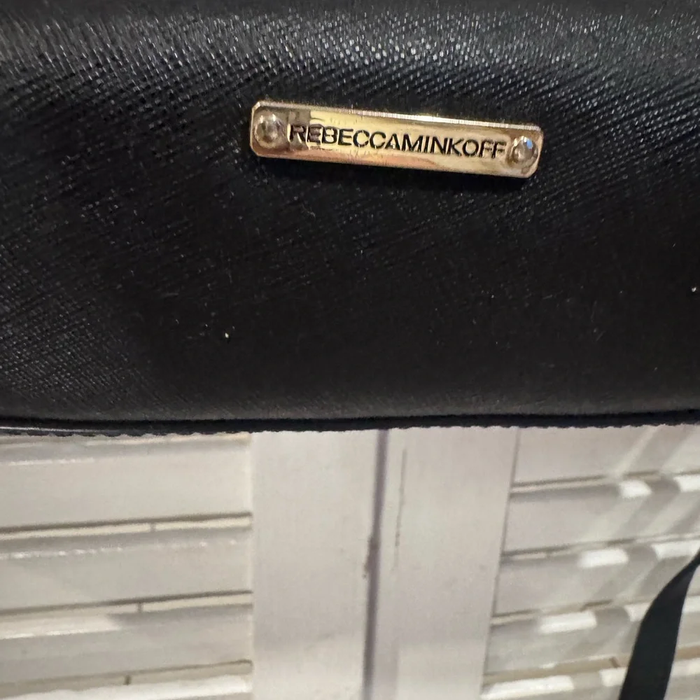 Rebecca Minkoff Black Saffiano Leather Satchel Crossbody Bag Gold Hardware